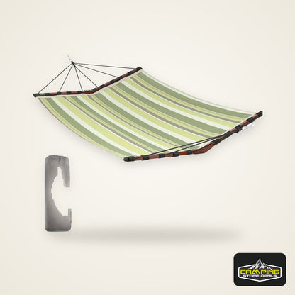 Deluxe 12ft 2-Person Beige Hammock with V-Shaped Hardwood Spreader Bar & Durable Nylon Rope - 450LB Capacity, Quick-Dry Fabric for Patio, Garden, Backyard, Beach & Poolside Relaxation, Hammocks for Outside