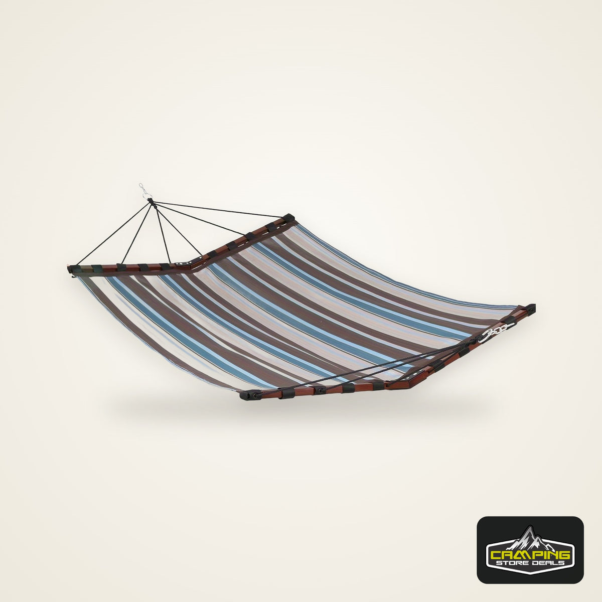 Deluxe 12ft 2-Person Beige Hammock with V-Shaped Hardwood Spreader Bar & Durable Nylon Rope - 450LB Capacity, Quick-Dry Fabric for Patio, Garden, Backyard, Beach & Poolside Relaxation, Hammocks for Outside