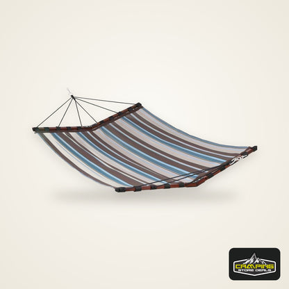 Deluxe 12ft 2-Person Beige Hammock with V-Shaped Hardwood Spreader Bar & Durable Nylon Rope - 450LB Capacity, Quick-Dry Fabric for Patio, Garden, Backyard, Beach & Poolside Relaxation, Hammocks for Outside