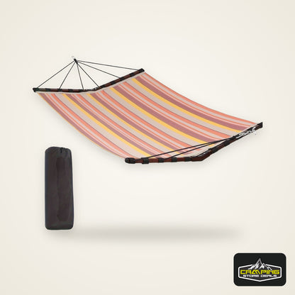 Deluxe 12ft 2-Person Beige Hammock with V-Shaped Hardwood Spreader Bar & Durable Nylon Rope - 450LB Capacity, Quick-Dry Fabric for Patio, Garden, Backyard, Beach & Poolside Relaxation, Hammocks for Outside