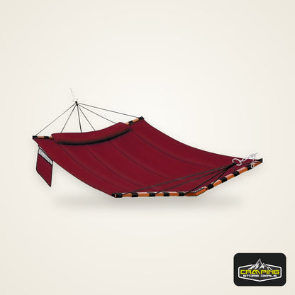 Deluxe 12ft 2-Person Beige Hammock with V-Shaped Hardwood Spreader Bar & Durable Nylon Rope - 450LB Capacity, Quick-Dry Fabric for Patio, Garden, Backyard, Beach & Poolside Relaxation, Hammocks for Outside
