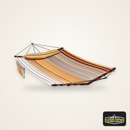 Deluxe 12ft 2-Person Beige Hammock with V-Shaped Hardwood Spreader Bar & Durable Nylon Rope - 450LB Capacity, Quick-Dry Fabric for Patio, Garden, Backyard, Beach & Poolside Relaxation, Hammocks for Outside