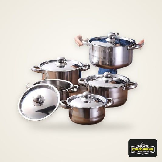 Deluxe10-Piece Stainless Steel Cookware Set - 5 Sizes with Lids, Durable & Versatile (6.3 - 7 - 7.9 - 8.6 - 9.4in)