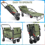 Collapsible Folding Wagon Cart, Convertible beach chair, Large Capacity Camping Wagon, Can hold up to 400 lbs, All Terrain Foldable Wagon, Heavy Duty Utility Wagon Cart For Grocery Outdoor Beach Gardening Shopping Fishing