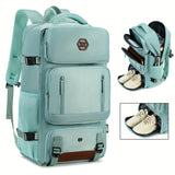 Light Blue Travel Backpack for Men and Women – Fits 17.3" Laptop, Adjustable Straps, Shoe Compartment, Breathable Mesh Back, Durable Polyester for Camping, Hiking, and Travel – Casual, Multipurpose Design