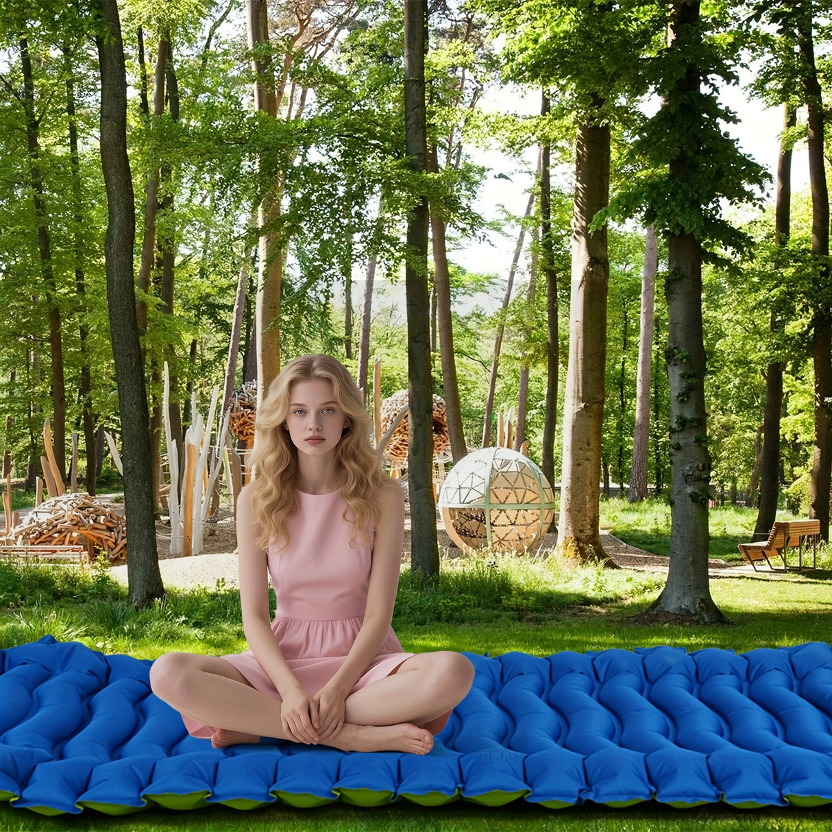 [Portable Camping Bed] Lightweight 1-Person Portable Inflatable Camping Bed | Compact Self-Inflating Outdoor Sleeping Pad with Non-Slip Base, Easy Setup for Camping, Travel, Backyard, Durable Fabric