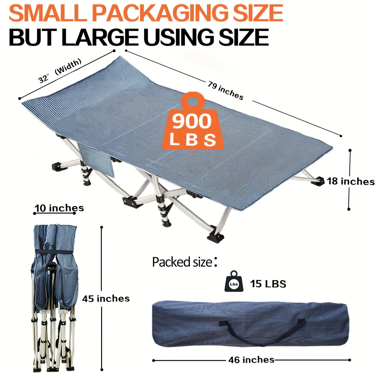 Oversize XXL Folding Camping Cot Extra Wide Heavy Duty Guest Bed with Mattress Max Load 700lbs Cots for Sleeping for Adults Kids Portable Bed Travel for Outdoor Beach Garden Fishing Vacation 79" L X 32" W X 18" H Camping Hunt