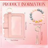 3pcs Silicone Beaded Bracelet Card Holder, Leopard Print PU Tassel Wallet Keychain, Camping Bag Accessories