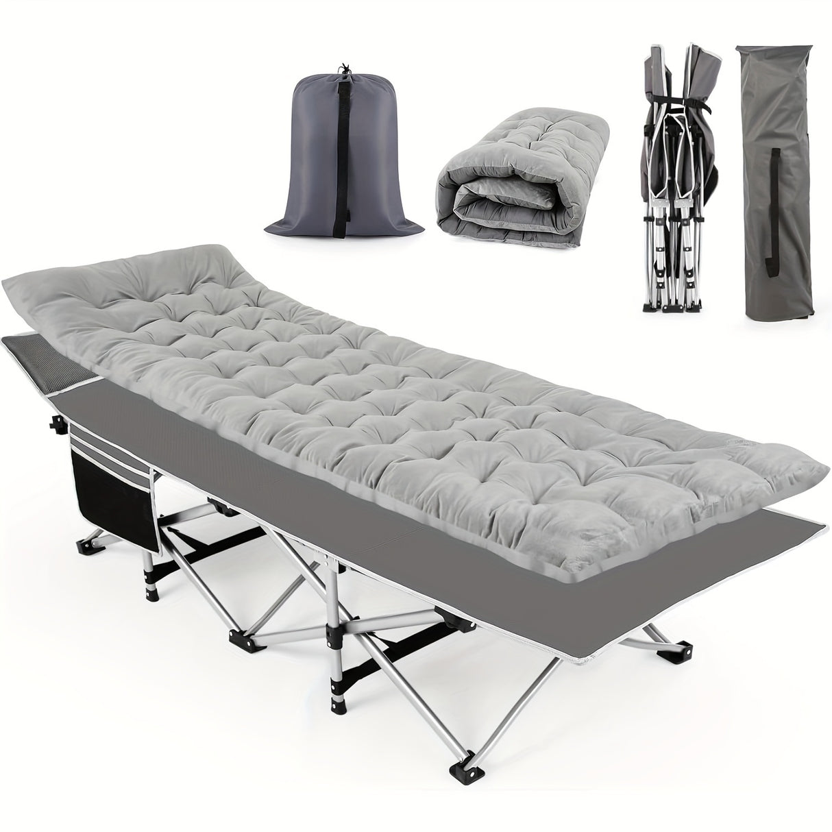 Camping Cots for Adults with Mattress, Chaise Lounges Folding Outdoor Camping Travel Cot with Pad 900LBS(Max Load), Lightweight, Stable, Durable Folding Bed with Carrying Bag