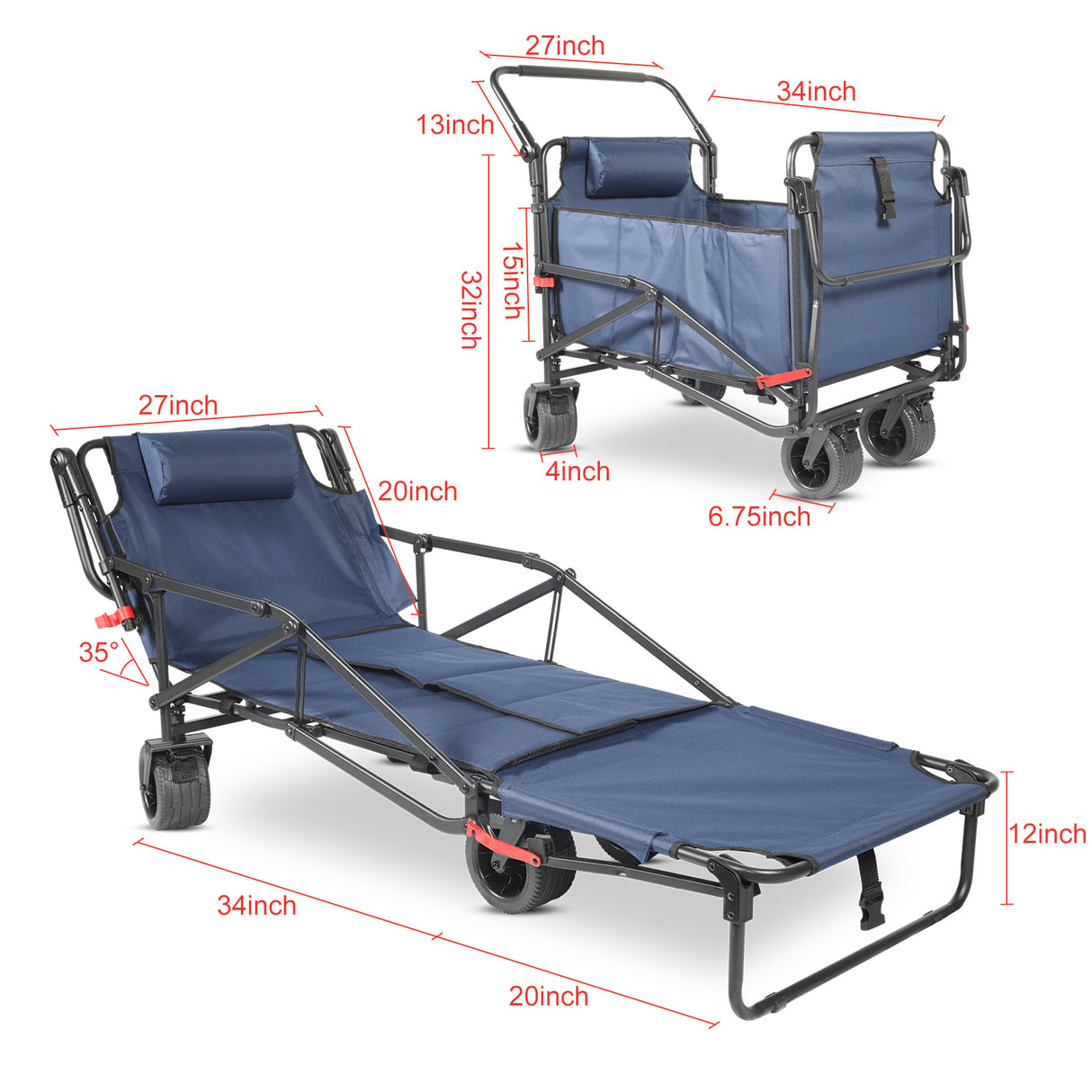 Collapsible Folding Wagon Cart, Convertible beach chair, Large Capacity Camping Wagon, Can hold up to 400 lbs, All Terrain Foldable Wagon, Heavy Duty Utility Wagon Cart For Grocery Outdoor Beach Gardening Shopping Fishing