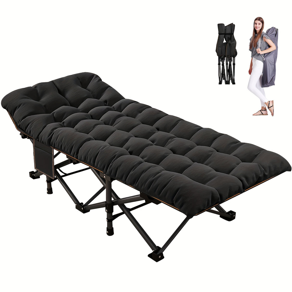 LILYPELLE Oversized XL Folding Camping Cot, Heavy Duty Sleeping Cots with Carry Bag, Double Layer Oxford Portable Travel Camp Cots for Home, Office Nap and Outdoor Beach