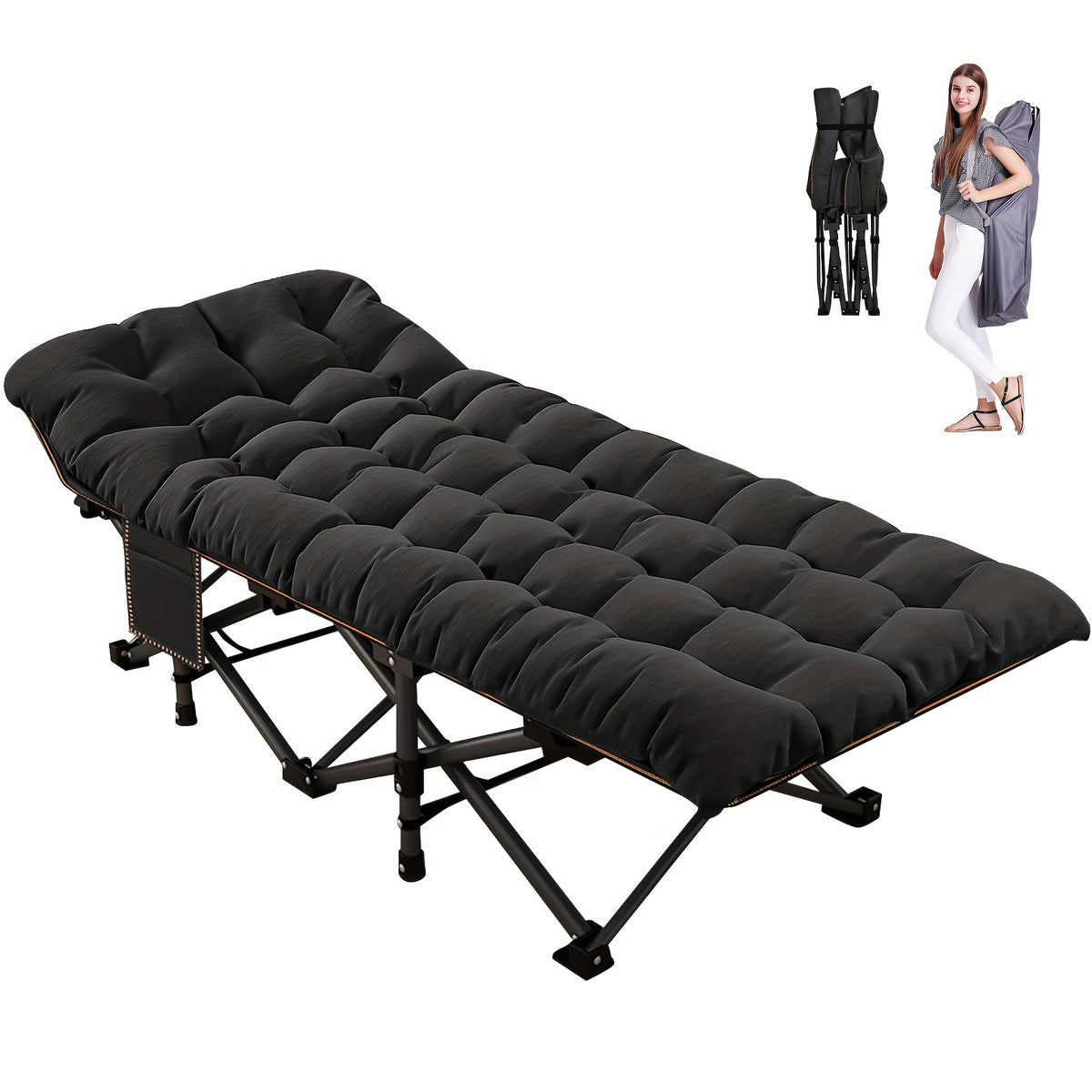 LILYPELLE Oversized XL Folding Camping Cot, Heavy Duty Sleeping Cots with Carry Bag, Double Layer Oxford Portable Travel Camp Cots for Home, Office Nap and Outdoor Beach
