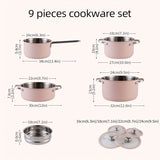 Purecook 9pcs, Stainless Steel Cookware Set, Ceramic-Coated, Durable Glass Lids With Silicone Trim, Versatile For Induction & Gas Cooktops, Includes 1Sauce Pan, 2 Soup Pot, 1Rondeau, 4Lids & 
 1Steamer, Dishwasher Oven Safe,