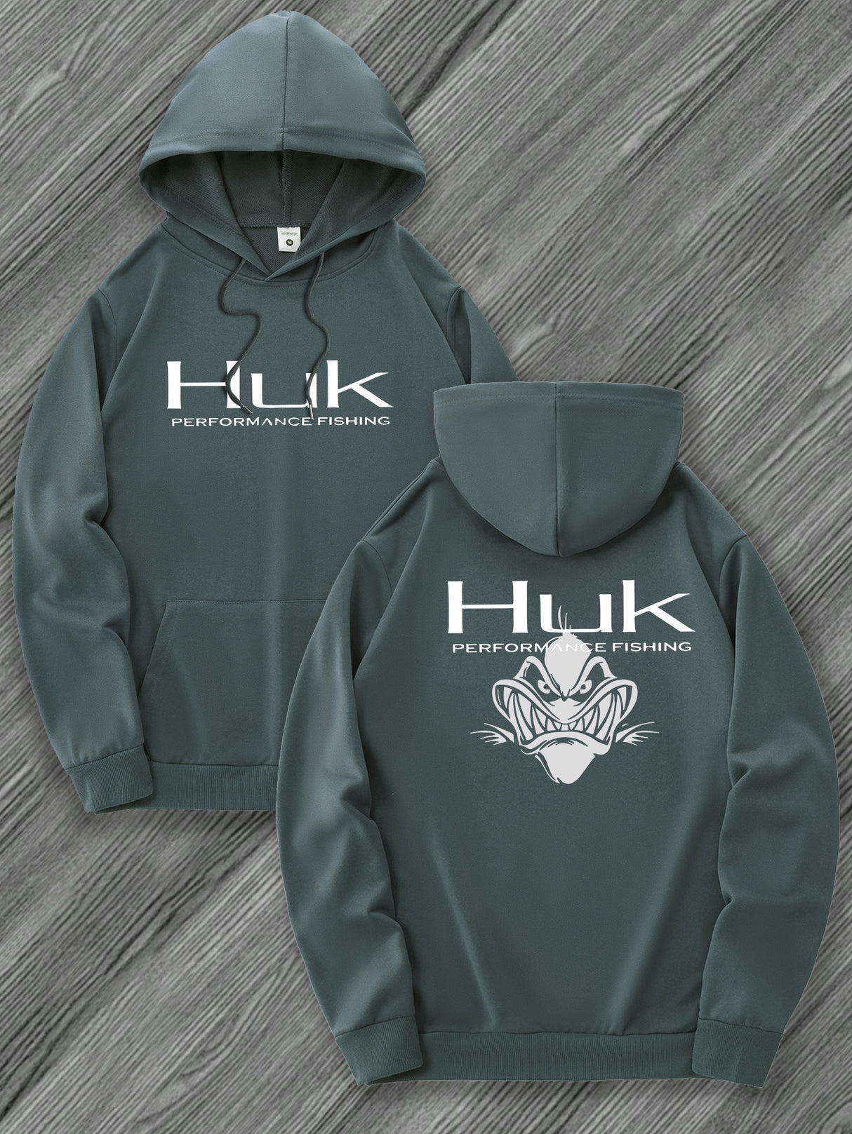 [Trendy Hooded Sweatshirt] HUK PERFORMANCE FISHING Men's Trendy Hooded Sweatshirt | Casual Drawstring Hoodie with Kangaroo Pocket, Geometric Design, All-Season Wear, Regular Fit