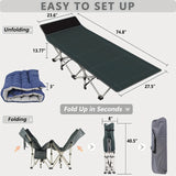 Folding Camping Cot with Thick Mattress, Heavy-Duty Sleeping Cots for Adults, with 4" Removable Cushion, 500lbs Capacity Outdoor Bed with Carry Bag, Suitable for Outdoor Beach Travel.