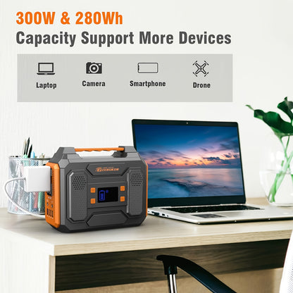 [300W Portable Solar Generator] Portable Power Station Solar Generator - 300W/250W/150W/100W, 146Wh/155Wh/250Wh/280Wh/296Wh Compact Lithium-Ion Battery Charger with 110V AC Outlet, DC & USB Outputs, LED Flashlight, Built-in C