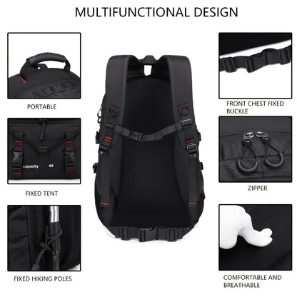 [40L CsakeKecna Backpack] CsakeKecna 40L Lightweight Hiking Backpack | Large Capacity Travel Climbing Rucksack with Laptop Compartment, USB Powered, Adjustable Straps, Zip Closure, Polyester Lining - Solid Color for Men and W