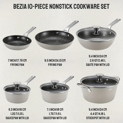 10-Piece Deluxe Induction Cookware Set - Non-Stick, Dishwasher/Oven Safe, Compatible with All Stoves, Frying Pans, Saucepans, Stockpot, and More - Premium Kitchen Cooking Essentials for Home Chefs