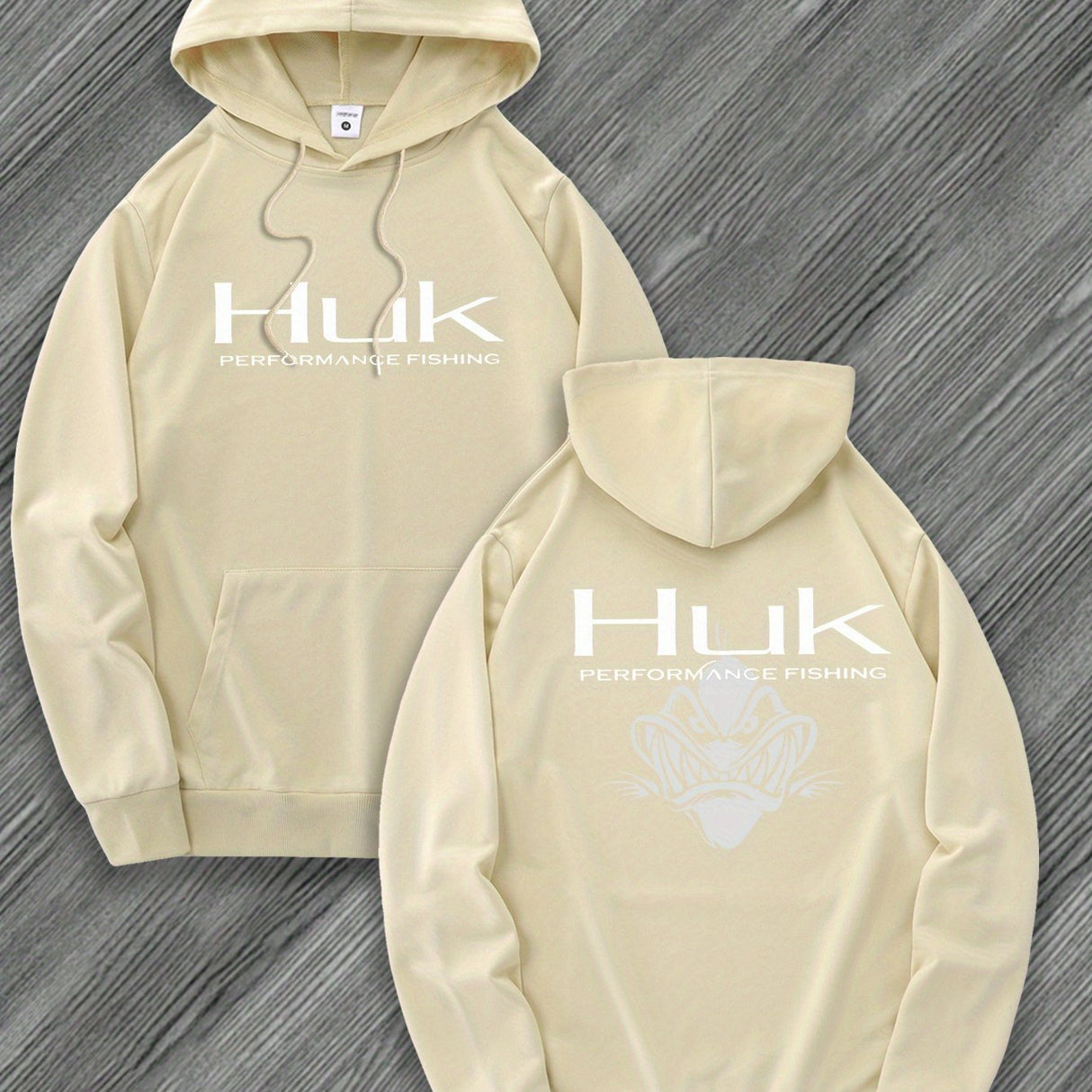 [Trendy Hooded Sweatshirt] HUK PERFORMANCE FISHING Men's Trendy Hooded Sweatshirt | Casual Drawstring Hoodie with Kangaroo Pocket, Geometric Design, All-Season Wear, Regular Fit