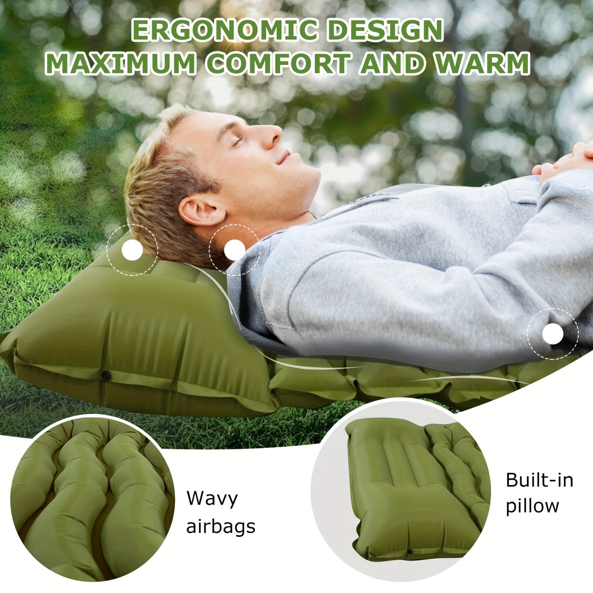 Outdoor Thicken Camping Mattress Ultralight Inflatable Sleeping Pad With Built-in Pillow & Pump Air Mat For Hiking Backpacking