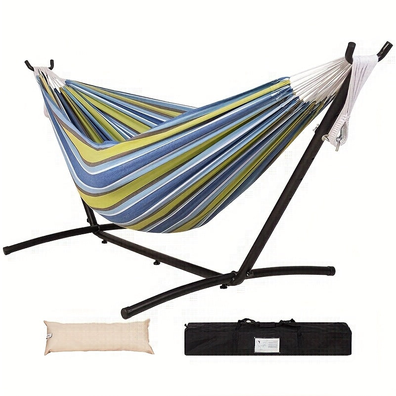 Lazy Daze Hammocks Double Hammock with Space Saving Steel Stand Includes Portable Carrying Case and Head Pillow, 450 Pounds Capacity