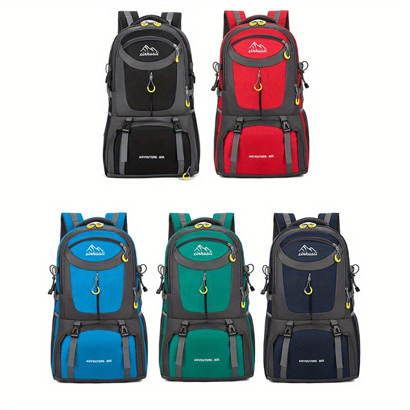 OGEHUAFEE 40L Adventure Backpack - Black with Yellow Accents, Adjustable Straps, Multiple Compartments, Durable Nylon, Ideal for Hiking, Travel, and Everyday Use, Travel Gear | Adjustable Strap Backpack | Durable Zippers