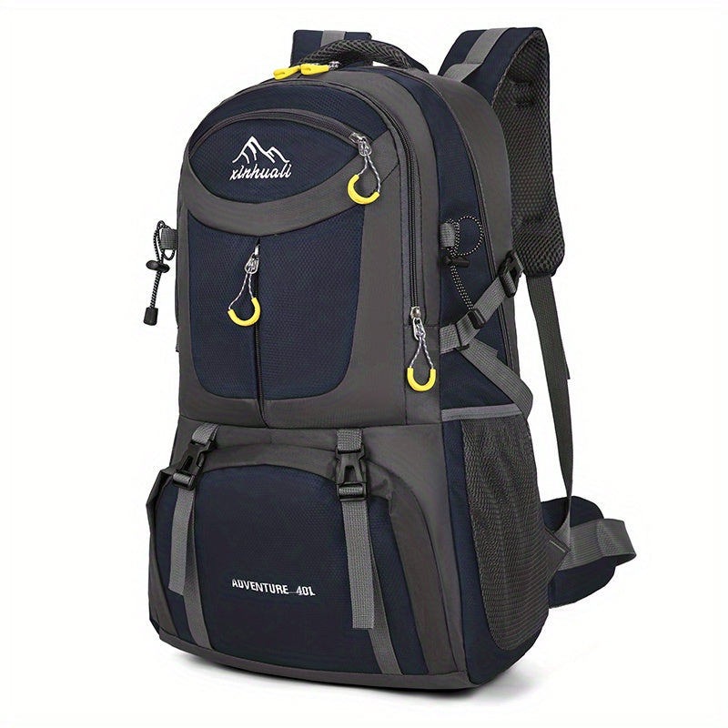 OGEHUAFEE 40L Adventure Backpack - Black with Yellow Accents, Adjustable Straps, Multiple Compartments, Durable Nylon, Ideal for Hiking, Travel, and Everyday Use, Travel Gear | Adjustable Strap Backpack | Durable Zippers