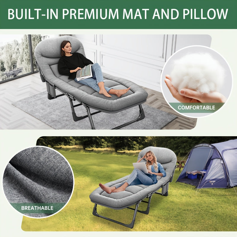 6-Position Adjustable Camping Cot with Blanket – 550 lb