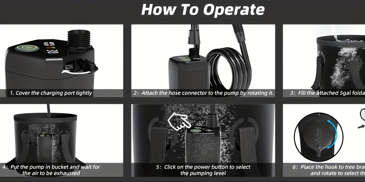 [Portable Shower] 6000mAh Portable Camping Shower | 5 Gallon Foldable Bucket & Filtered Shower Head - Battery/USB Powered Outdoor Shower for Hiking, Beach, Travel, Pet Bath, Car Washing, Surf & Boat Cleaning, Highquality Comp