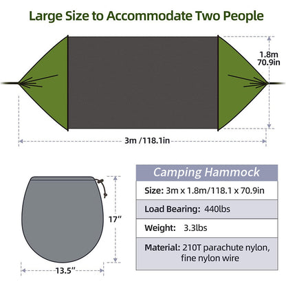 Camping Hammock, Hammock with Mosquito Net 118" x 71" Portable 2 Person Hammock Lightweight Hammocks Tent with Tree Straps for Backpacking Hiking Backyard Camping Outdoor