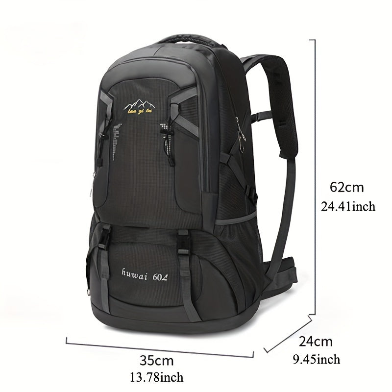 15.85gal Hiking Backpack – Durable Nylon Travel Bag with Shoe Compartment & Bottle Holder