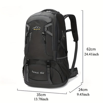 15.85gal Hiking Backpack – Durable Nylon Travel Bag with Shoe Compartment & Bottle Holder