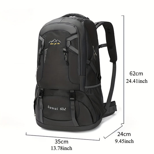 15.85gal Hiking Backpack – Durable Nylon Travel Bag with Shoe Compartment & Bottle Holder
