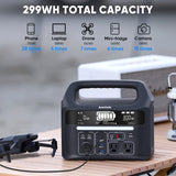 Portable Power Station for Camping 300W 299Wh LiFePO4 Battery Powered power bank, 2 Up to 300W AC Outlets 100W USB C and PD Total 8 Output Ports, Home Battery Backup for Outdoor 93600mAh with LED Light