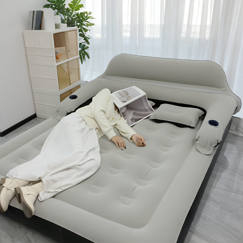 [Automatic Inflatable Mattress] Automatic Double Bed Inflatable Mattress with Backrest Pillow | Portable Air Cushion Outdoor Camping Home Inflatable Mattress Bed with Inflatable Pump