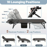 Sleeping Cots for Adults, 5-Position Folding Chaise Lounge Chairs Outdoor, Portable Folding Bed Cot Lounge Chair for Beach Lawn Camping Pool Sun Tanning