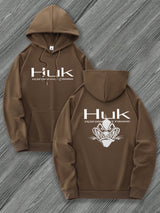 [Trendy Hooded Sweatshirt] HUK PERFORMANCE FISHING Men's Trendy Hooded Sweatshirt | Casual Drawstring Hoodie with Kangaroo Pocket, Geometric Design, All-Season Wear, Regular Fit