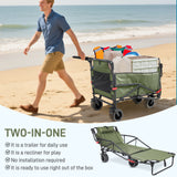 Collapsible Folding Wagon Cart, Convertible beach chair, Large Capacity Camping Wagon, Can hold up to 400 lbs, All Terrain Foldable Wagon, Heavy Duty Utility Wagon Cart For Grocery Outdoor Beach Gardening Shopping Fishing