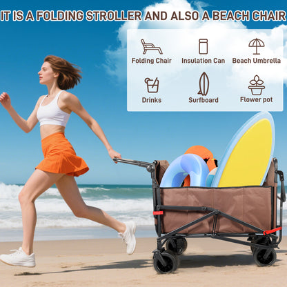 Collapsible Folding Wagon Cart, Convertible beach chair, Large Capacity Camping Wagon, Can hold up to 400 lbs, All Terrain Foldable Wagon, Heavy Duty Utility Wagon Cart For Grocery Outdoor Beach Gardening Shopping Fishing