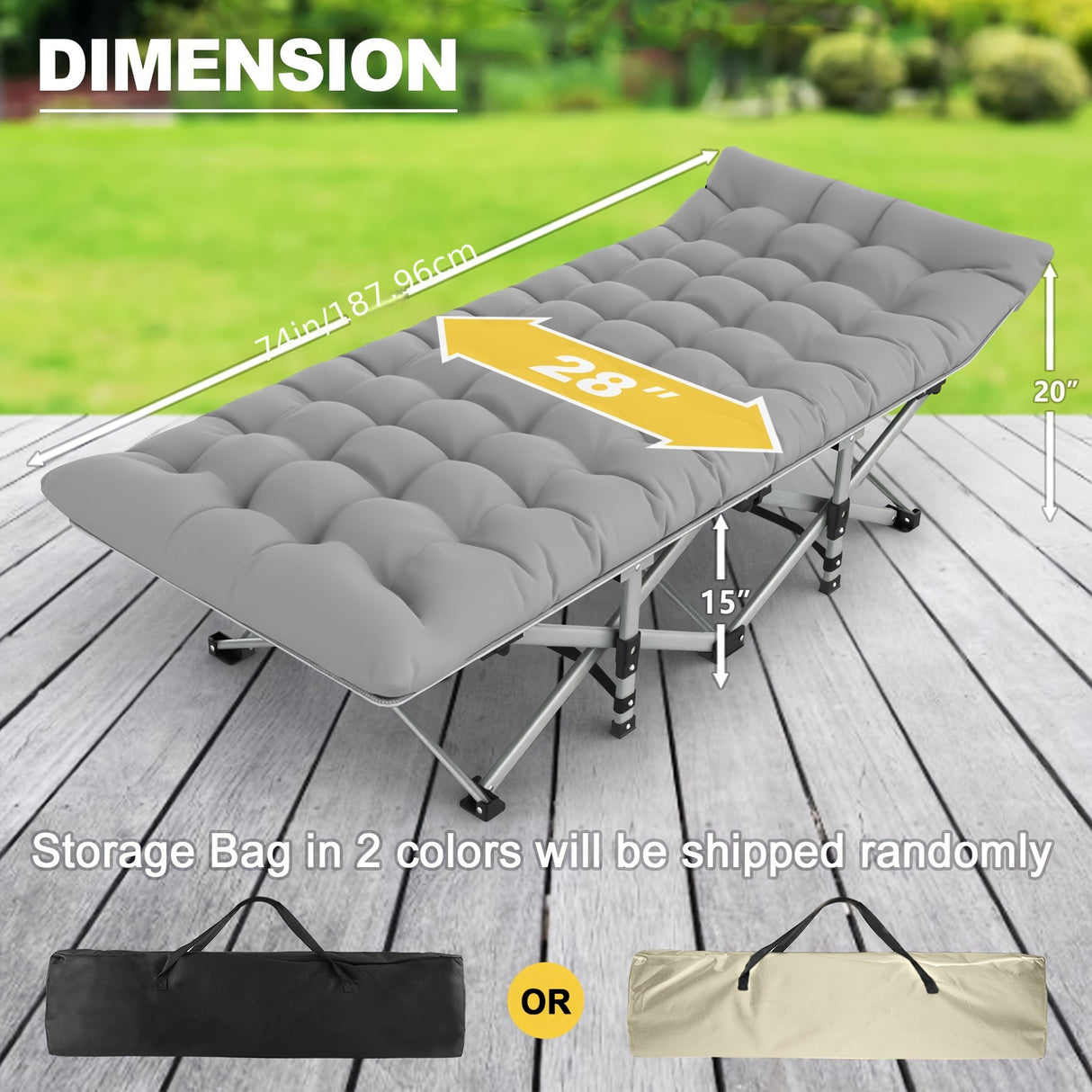 Folding Camping Cot Bed For Adults Sleeping 1200D Double Layer Oxford Portable Folding Outdoor Cots For Camping W/Soft Pad Carry Bag, Portable Travel Camp Cot Bed, Heavy Duty, For Patio, Courtyard, Lawn, And Garden, Ideal As