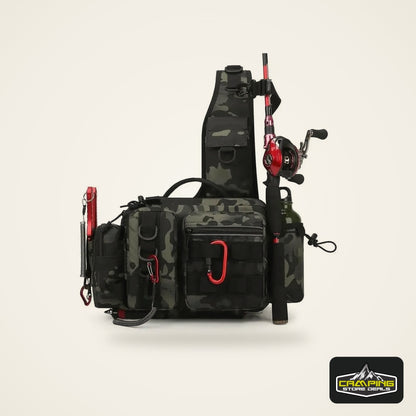 Fishing Tackle Sling Backpack with Rod Holder