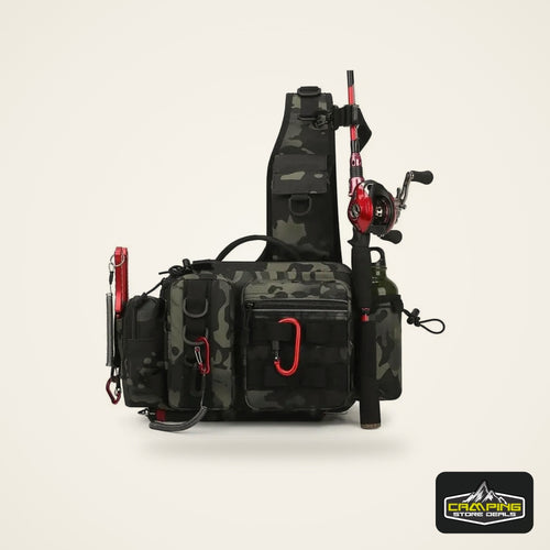 Fishing Tackle Sling Backpack with Rod Holder
