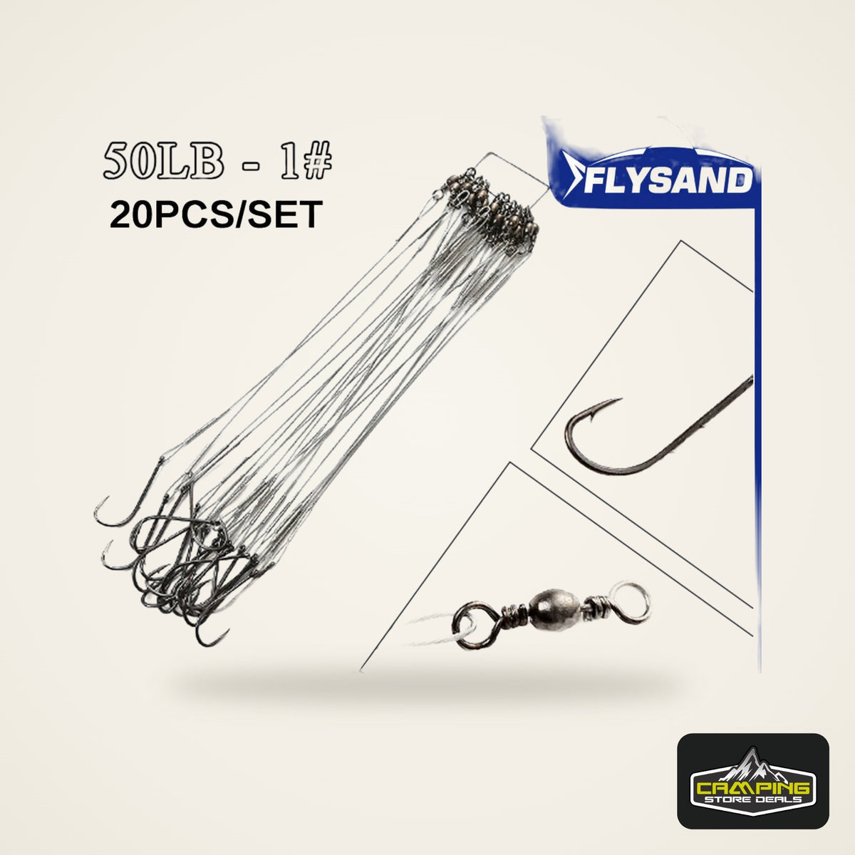FLYSAND Steel Wire Leaders with Hook (20 Pack)