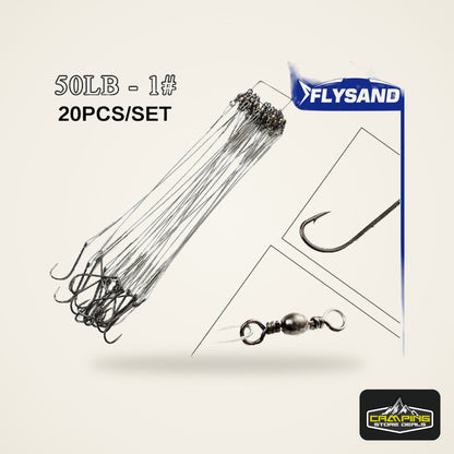 FLYSAND Steel Wire Leaders with Hook (20 Pack)
