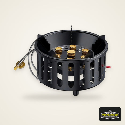 High-Power 7-Core 21000W Portable Camping Stove Windproof Outdoor Gas Burner with Electronic Ignition for Strong Fire Cooking
