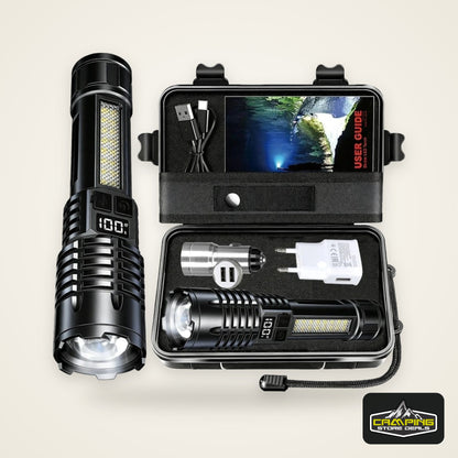 High Power LED Flashlights With Display Screen Zoom Tactical Torch Portable Rechargeable Lamp with Emergency Side Light Lantern