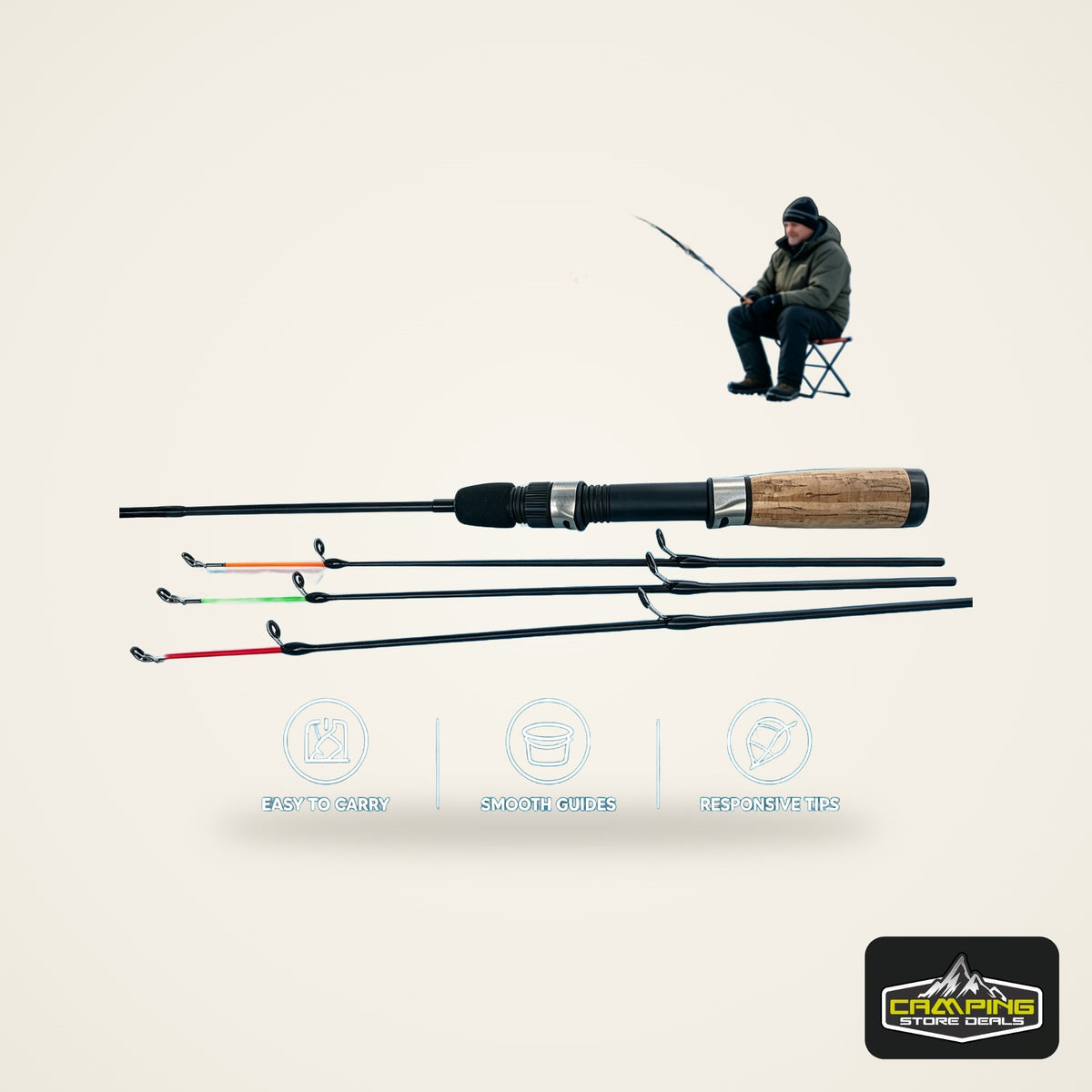 Mini Telescopic Ice Fishing Rod with 3 Tips