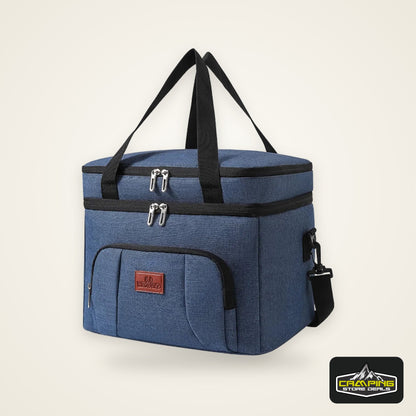 Insulated Double-Layer Tote Cooler Bag - Large Capacity Lunch Box Women/Men, Leakproof Picnic & School Bag with Adjustable Strap