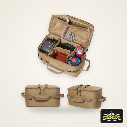 Large Capacity Outdoor Camping Storage Bag - Ground Nail Tool Bag with Picnic Cookware Utensils Kit Gas Canister Organizer