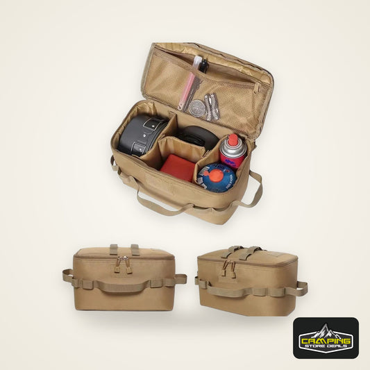 Large Capacity Outdoor Camping Storage Bag - Ground Nail Tool Bag with Picnic Cookware Utensils Kit Gas Canister Organizer